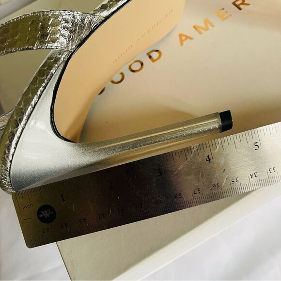 GOOD AMERICAN Heels Silver Snake Lucite Heels Size 12 square toe - Picture 10 of 12